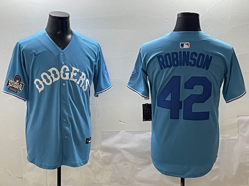 Men Los Angeles Dodgers #42 Robinson Light Blue Joint Name 2025 Nike MLB Jersey style 3->los angeles dodgers->MLB Jersey
